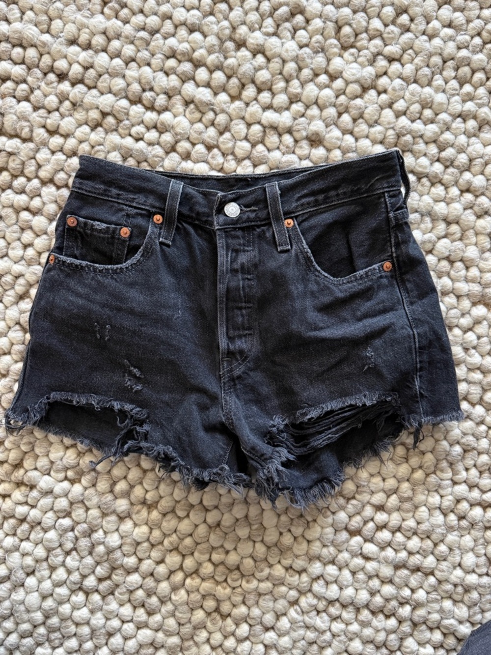 Levi's 501 Original Black High Rise Button Fly Cut Off Shorts